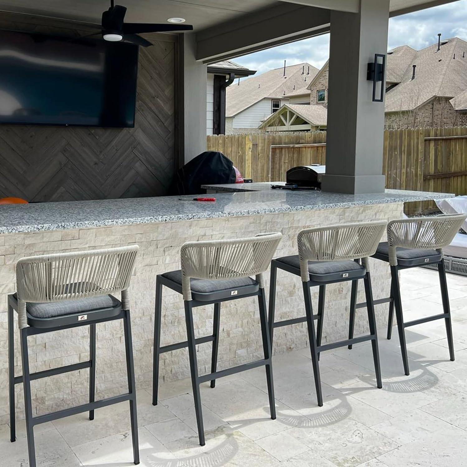 Bar Stool Rattan Bar Stools Counter Stools with Back Metal Bar Height Stool Outdoor Bar Chair for Garden Kitchen - Image 70