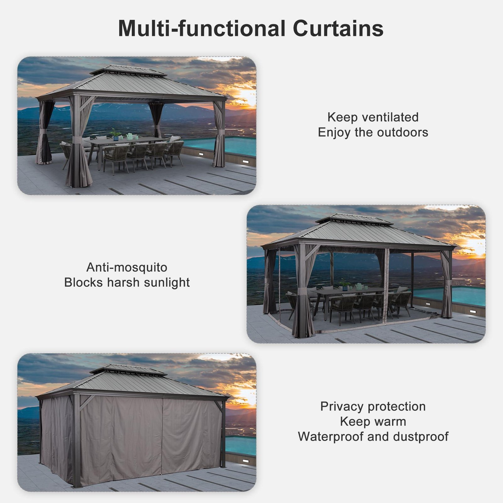 Gazebo for Backyard Grey Hardtop Galvanized Steel Roof Awning with String Lights-clear - Image 10