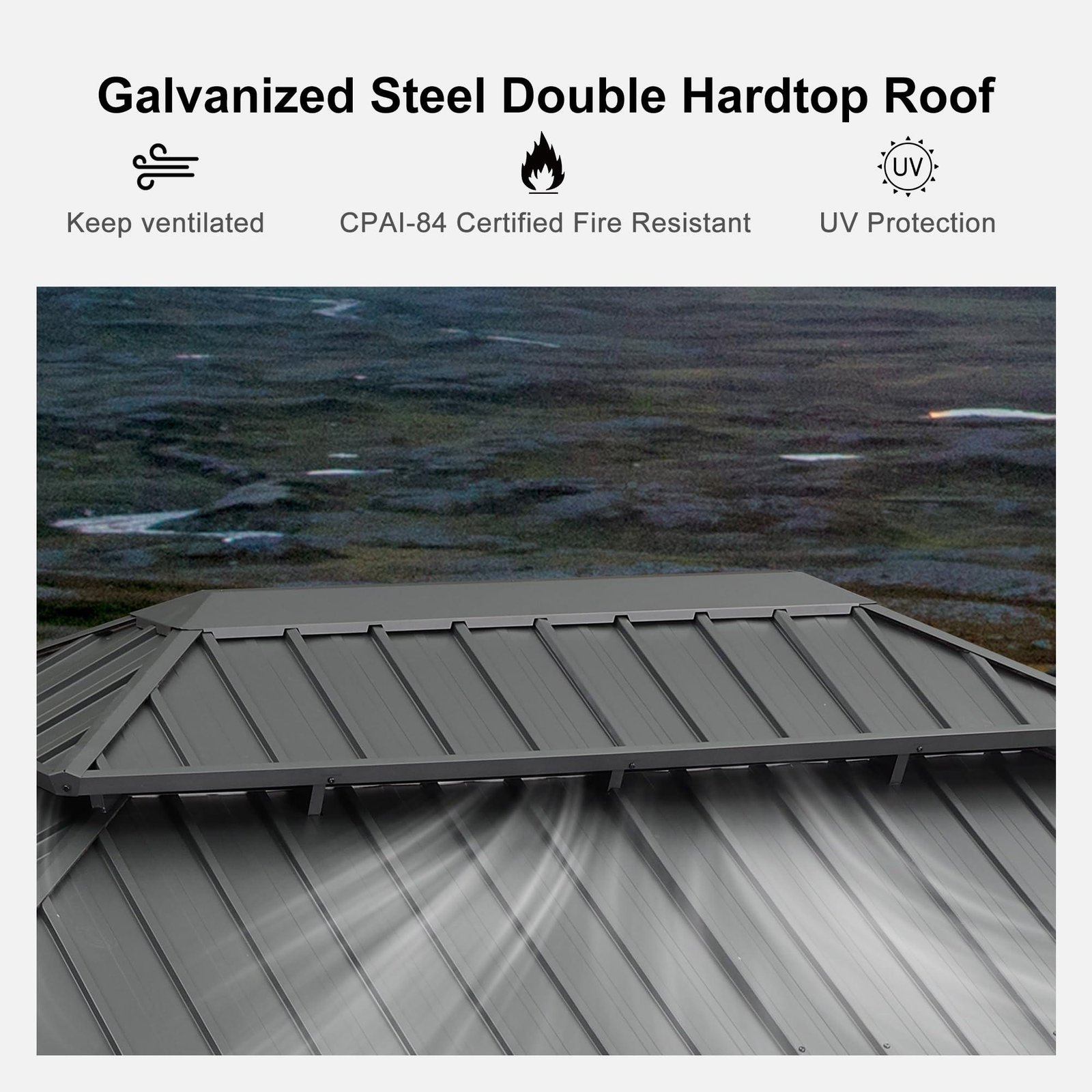 Gazebo for Backyard Grey Hardtop Galvanized Steel Roof Awning with String Lights-clear - Image 11