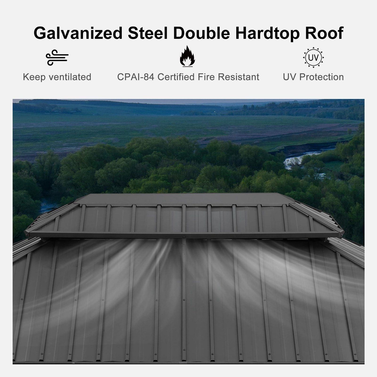 Gazebo for Backyard Grey Hardtop Galvanized Steel Roof Awning with String Lights-clear - Image 23