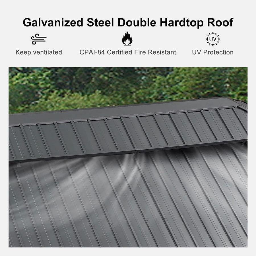 Patio Gazebo for Backyard Grey Hardtop Galvanized Steel Roof Awning with Upgrade Curtain - Image 46