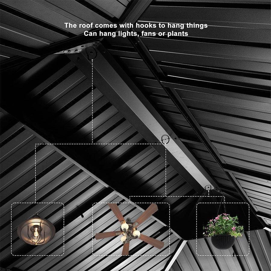Patio Gazebo for Backyard Grey Hardtop Galvanized Steel Roof Awning with Upgrade Curtain - Image 48