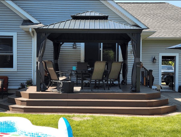 Patio Gazebo for Backyard Grey Hardtop Galvanized Steel Roof Awning with Upgrade Curtain - Image 21