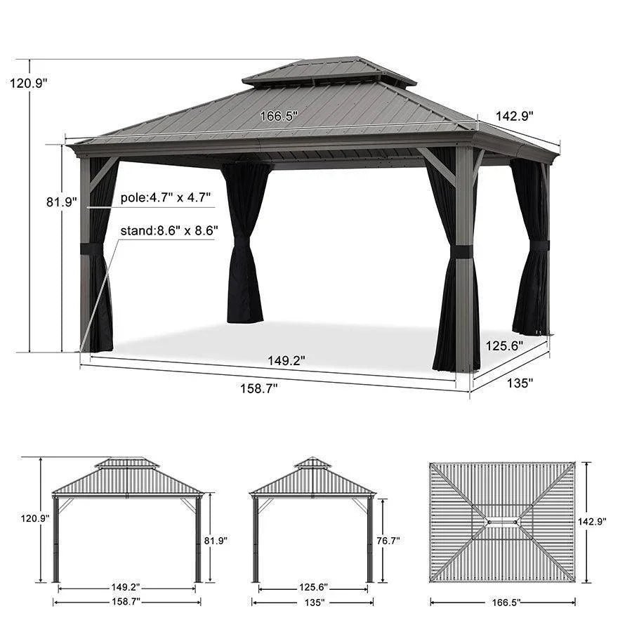 Patio Gazebo for Pool Light Grey Hardtop Galvanized Steel Roof with Upgraded Curtains - Image 22