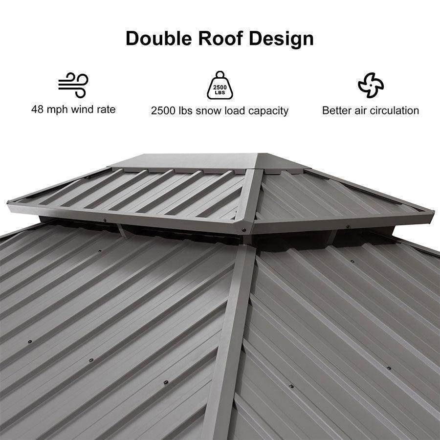 Patio Gazebo for Pool Light Grey Hardtop Galvanized Steel Roof with Upgraded Curtains - Image 25