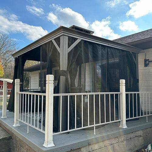 Patio Gazebo for Pool Light Grey Hardtop Galvanized Steel Roof with Upgraded Curtains - Image 29