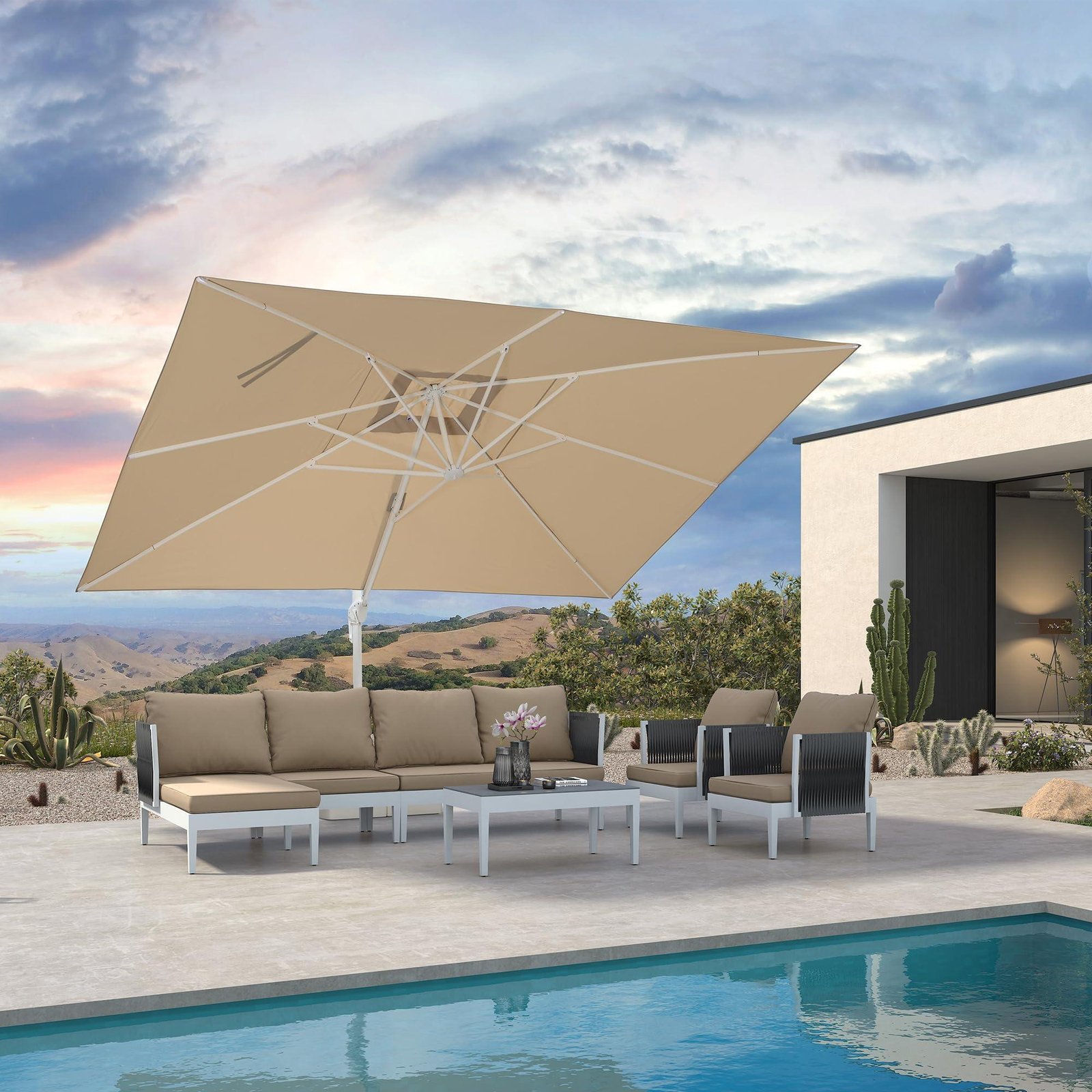 Morden White Outdoor Umbrella Premium Aluminum Patio Cantilever Pool Sun Umbrellas - Image 19