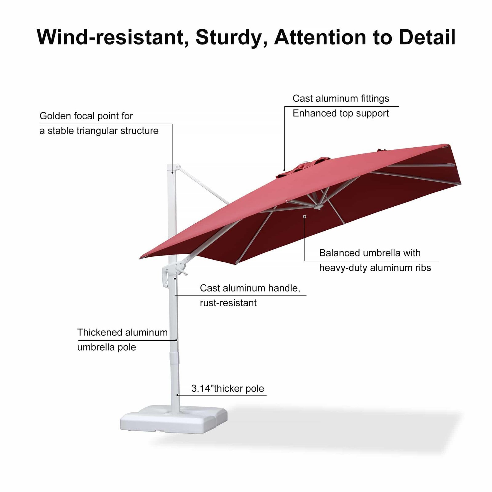 Morden White Outdoor Umbrella Premium Aluminum Patio Cantilever Pool Sun Umbrellas - Image 67