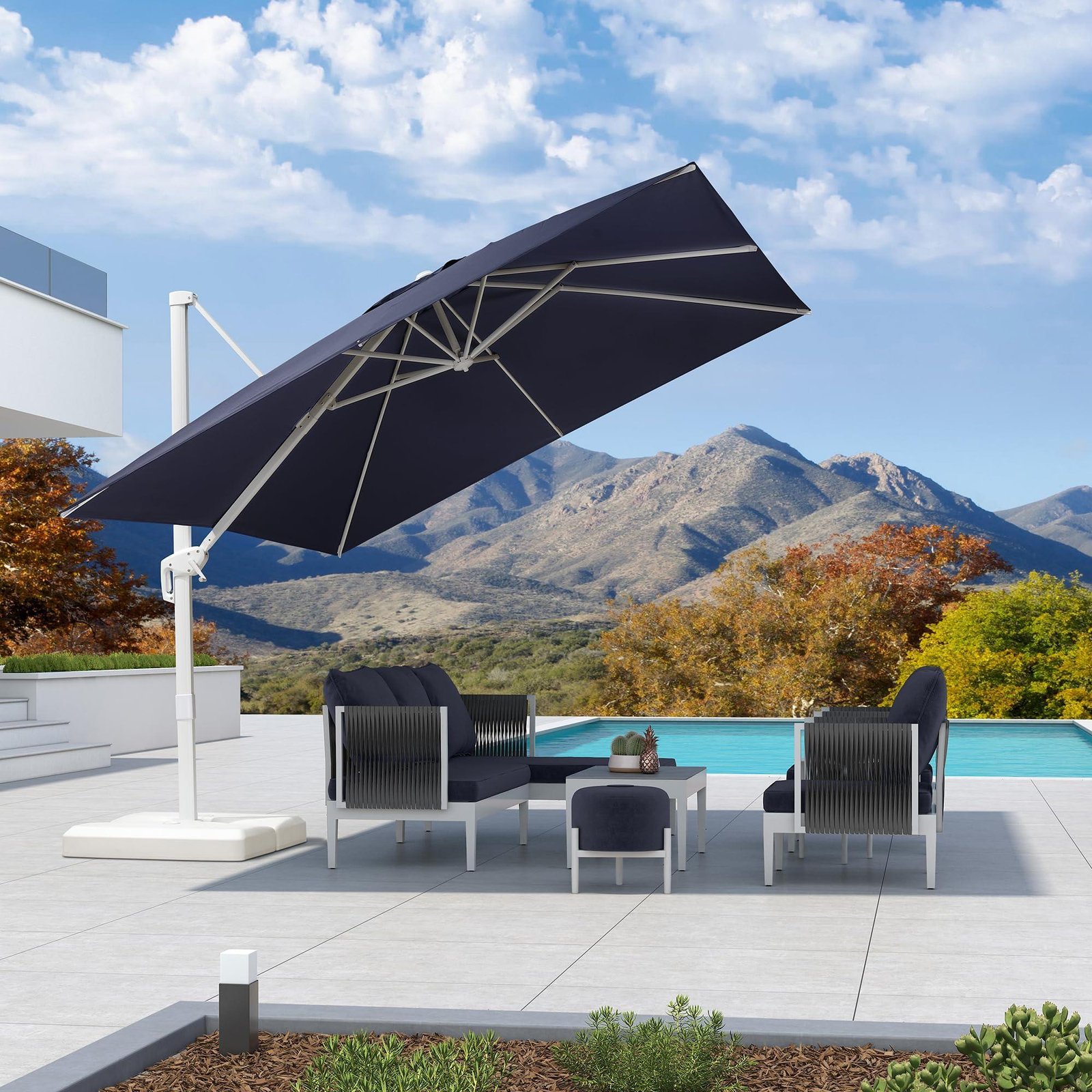 Morden White Outdoor Umbrella Premium Aluminum Patio Cantilever Pool Sun Umbrellas - Image 44