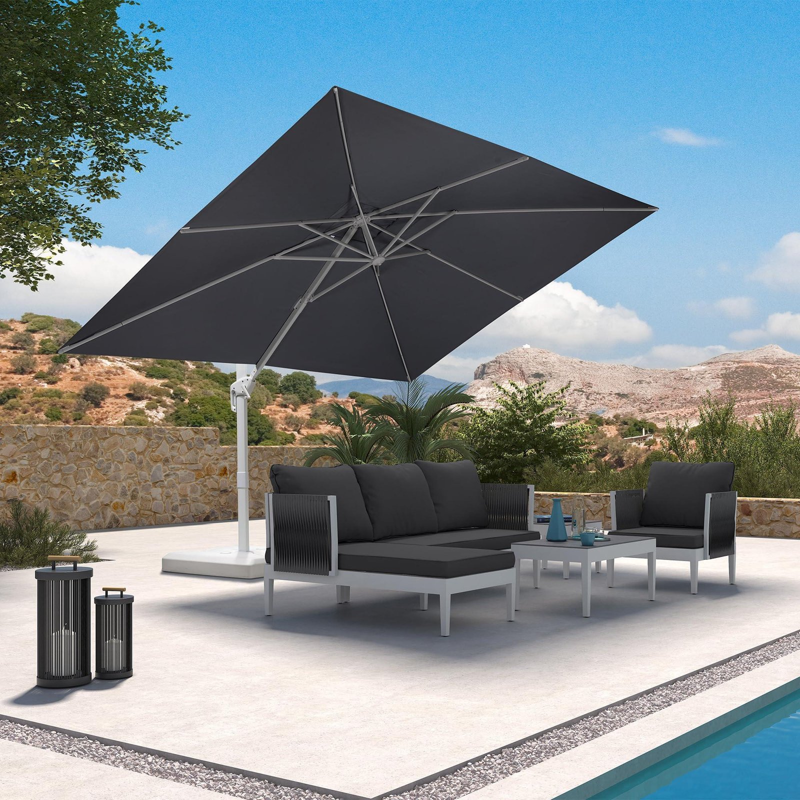 Morden White Outdoor Umbrella Premium Aluminum Patio Cantilever Pool Sun Umbrellas - Image 21