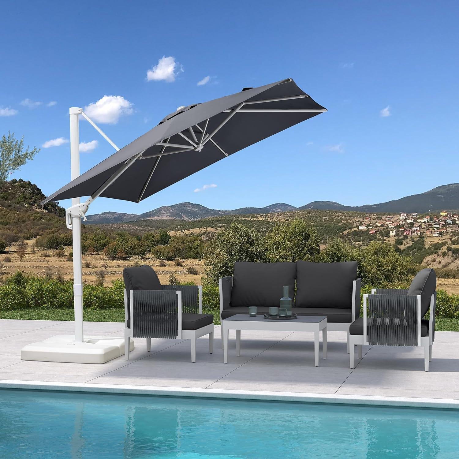 Morden White Outdoor Umbrella Premium Aluminum Patio Cantilever Pool Sun Umbrellas - Image 17