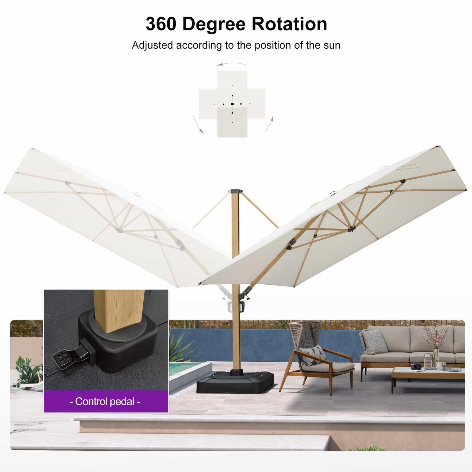 Wood Grain Cantilever Patio Umbrella Aluminum Outdoor Umbrellas - Image 92
