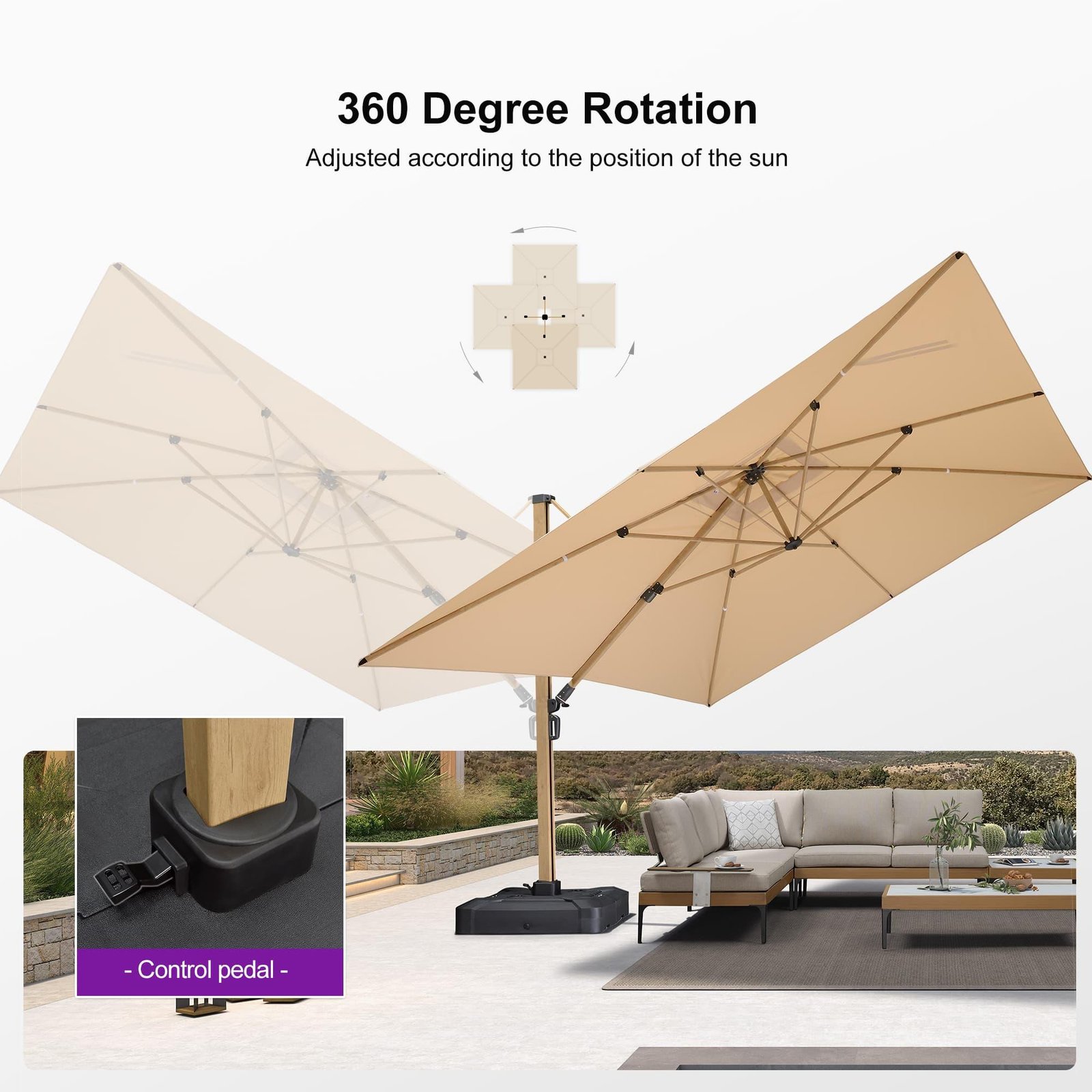 Wood Grain Cantilever Patio Umbrella Aluminum Outdoor Umbrellas - Image 96