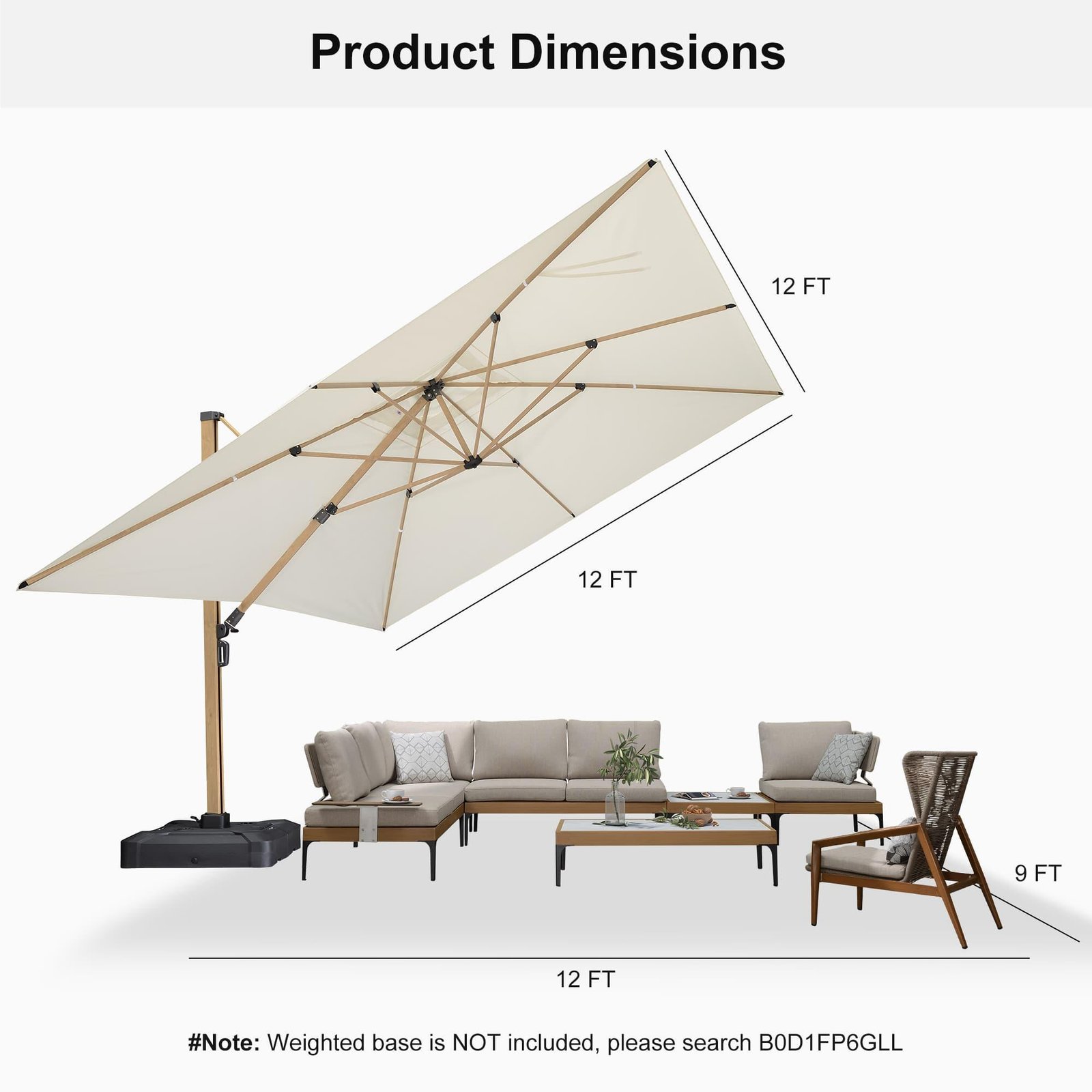 Wood Grain Cantilever Patio Umbrella Aluminum Outdoor Umbrellas - Image 104