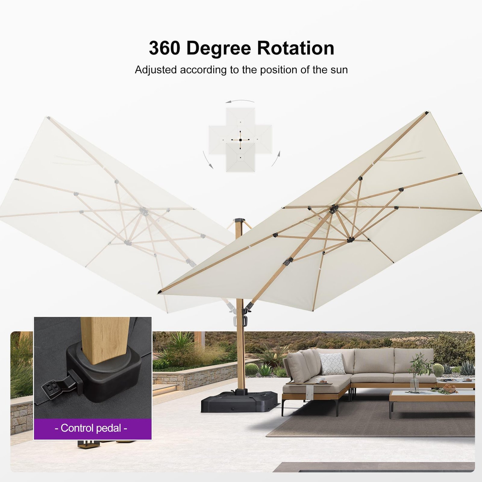Wood Grain Cantilever Patio Umbrella Aluminum Outdoor Umbrellas - Image 107