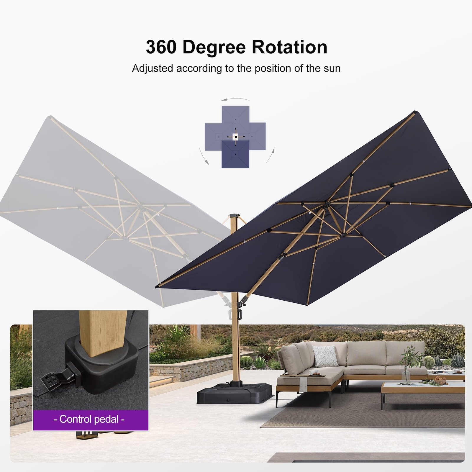 Wood Grain Cantilever Patio Umbrella Aluminum Outdoor Umbrellas - Image 111