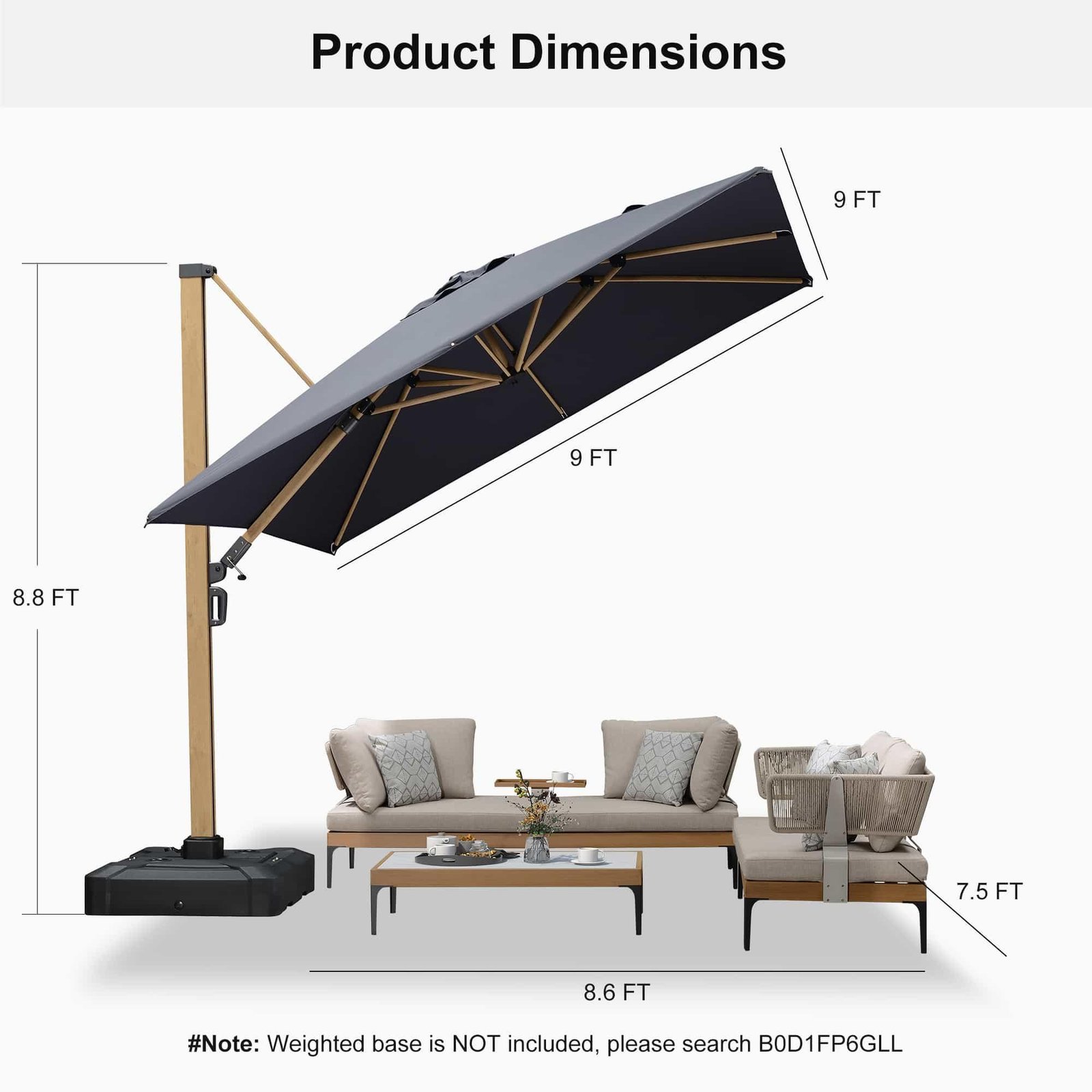 Wood Grain Cantilever Patio Umbrella Aluminum Outdoor Umbrellas - Image 22