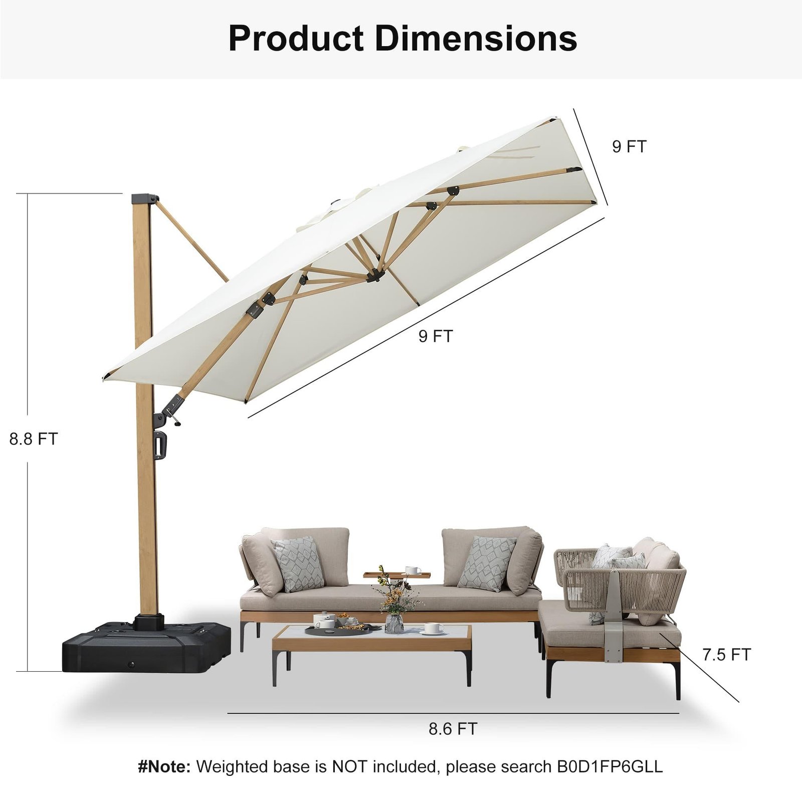 Wood Grain Cantilever Patio Umbrella Aluminum Outdoor Umbrellas - Image 30