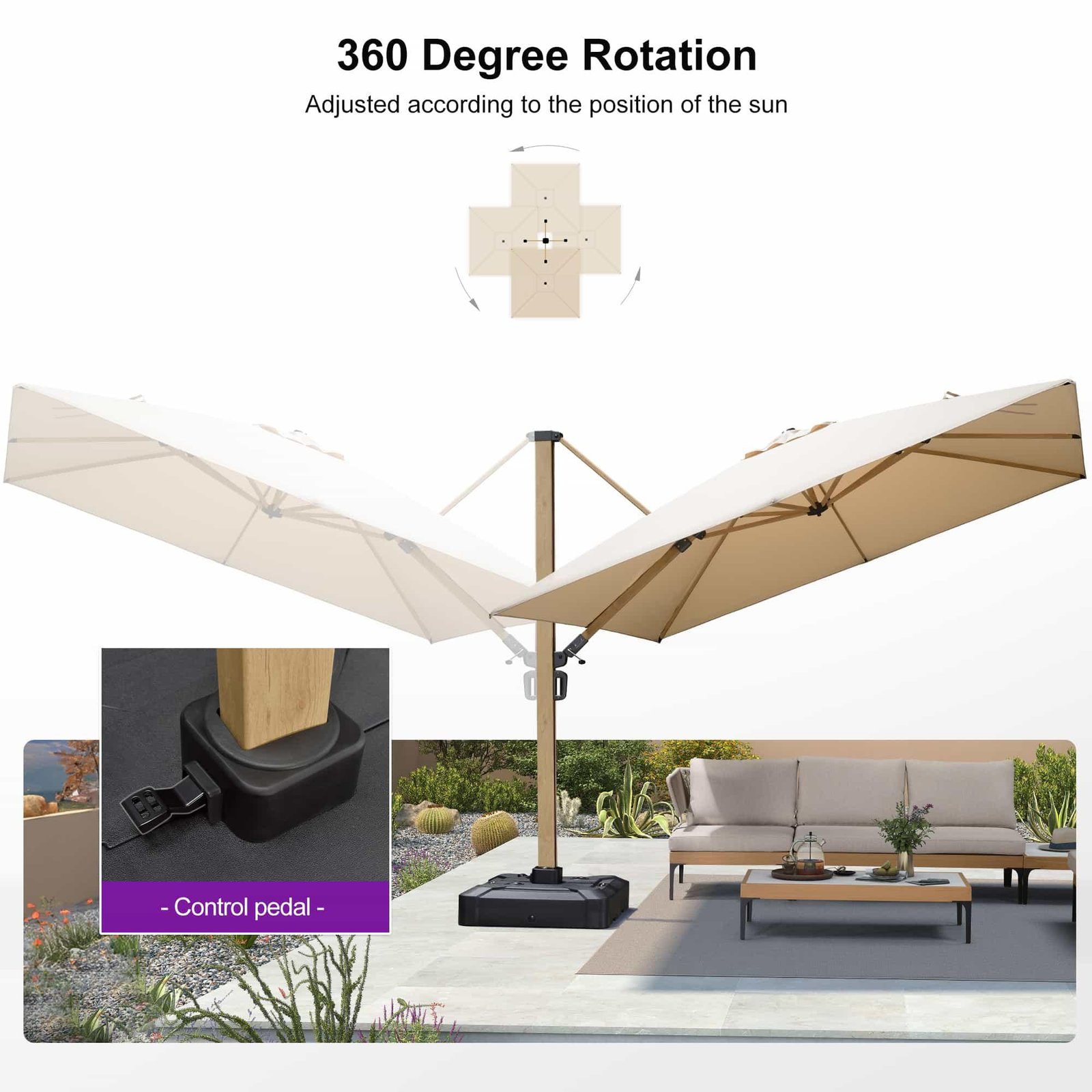 Wood Grain Cantilever Patio Umbrella Aluminum Outdoor Umbrellas - Image 43