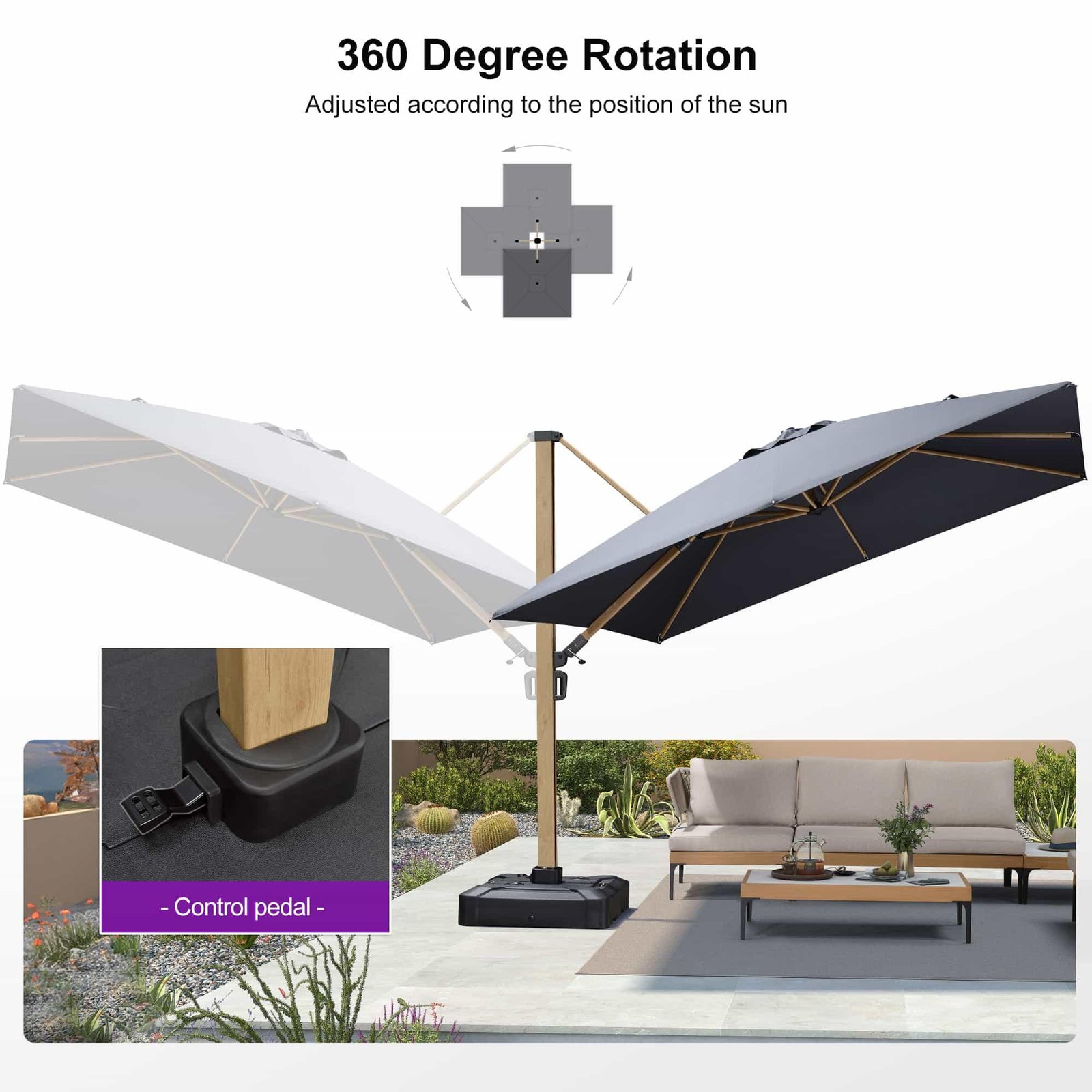 Wood Grain Cantilever Patio Umbrella Aluminum Outdoor Umbrellas - Image 54