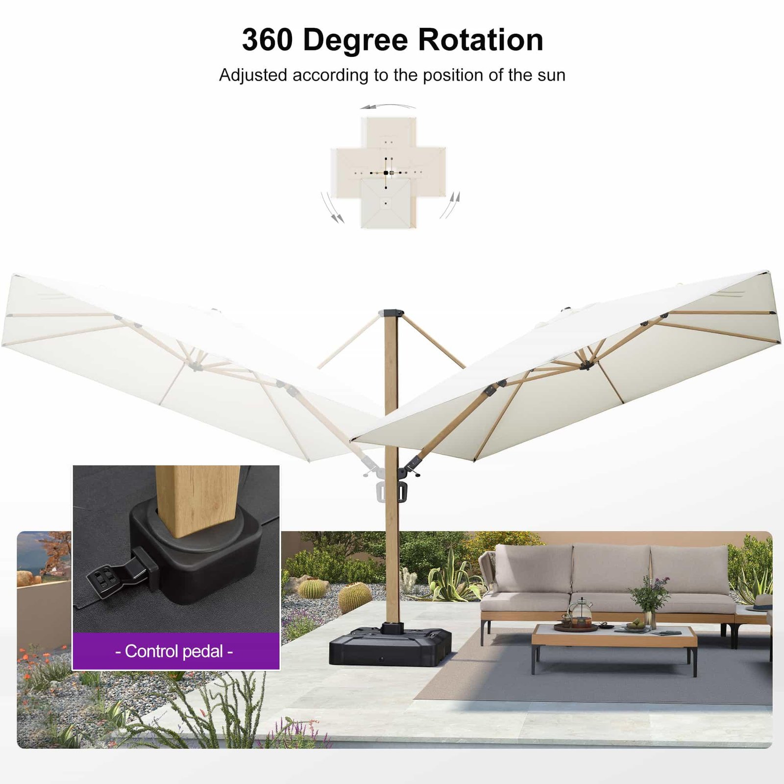 Wood Grain Cantilever Patio Umbrella Aluminum Outdoor Umbrellas - Image 64