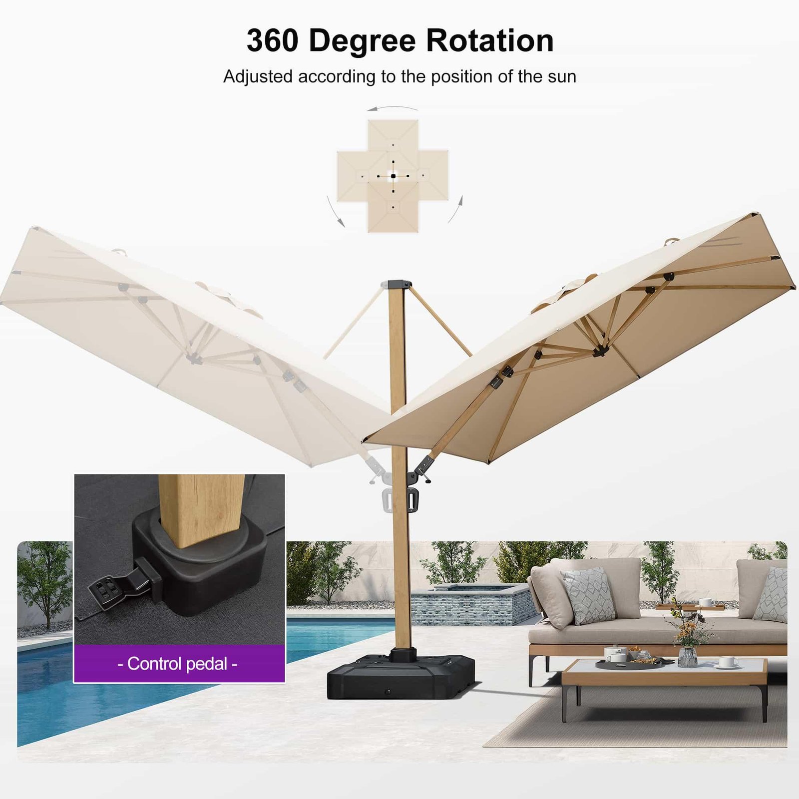 Wood Grain Cantilever Patio Umbrella Aluminum Outdoor Umbrellas - Image 12