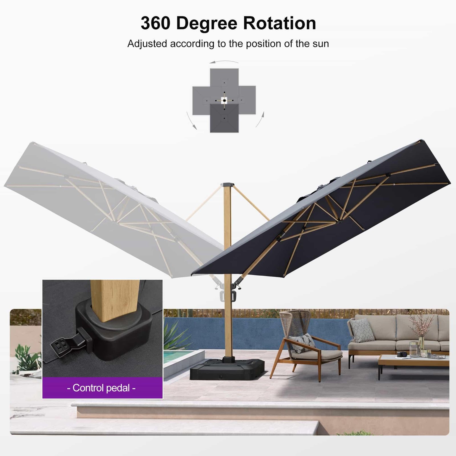 Wood Grain Cantilever Patio Umbrella Aluminum Outdoor Umbrellas - Image 80