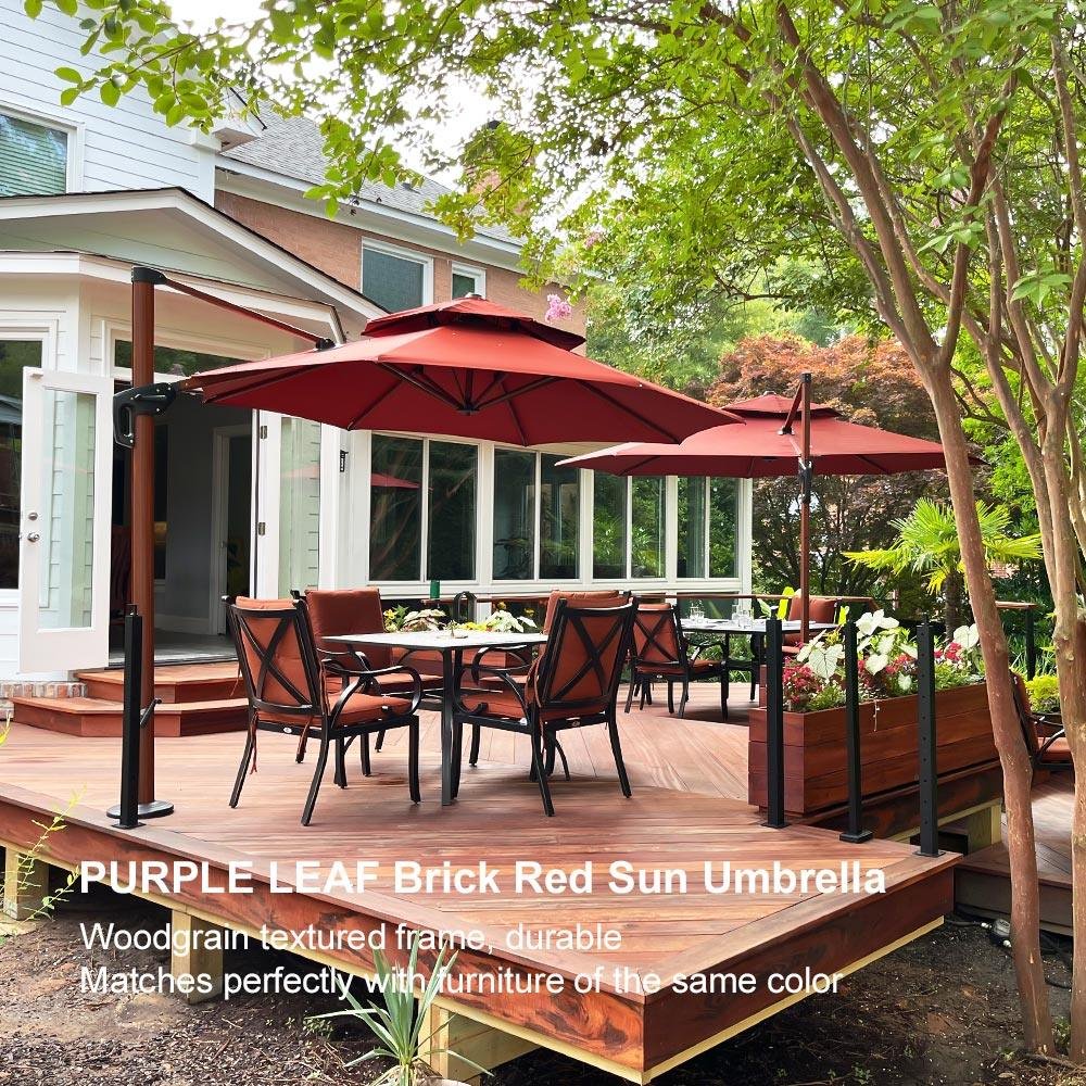 Double Top 10 / 11 / 12 / 13 ft Round Aluminum Patio Umbrella in Wood Color - Image 127