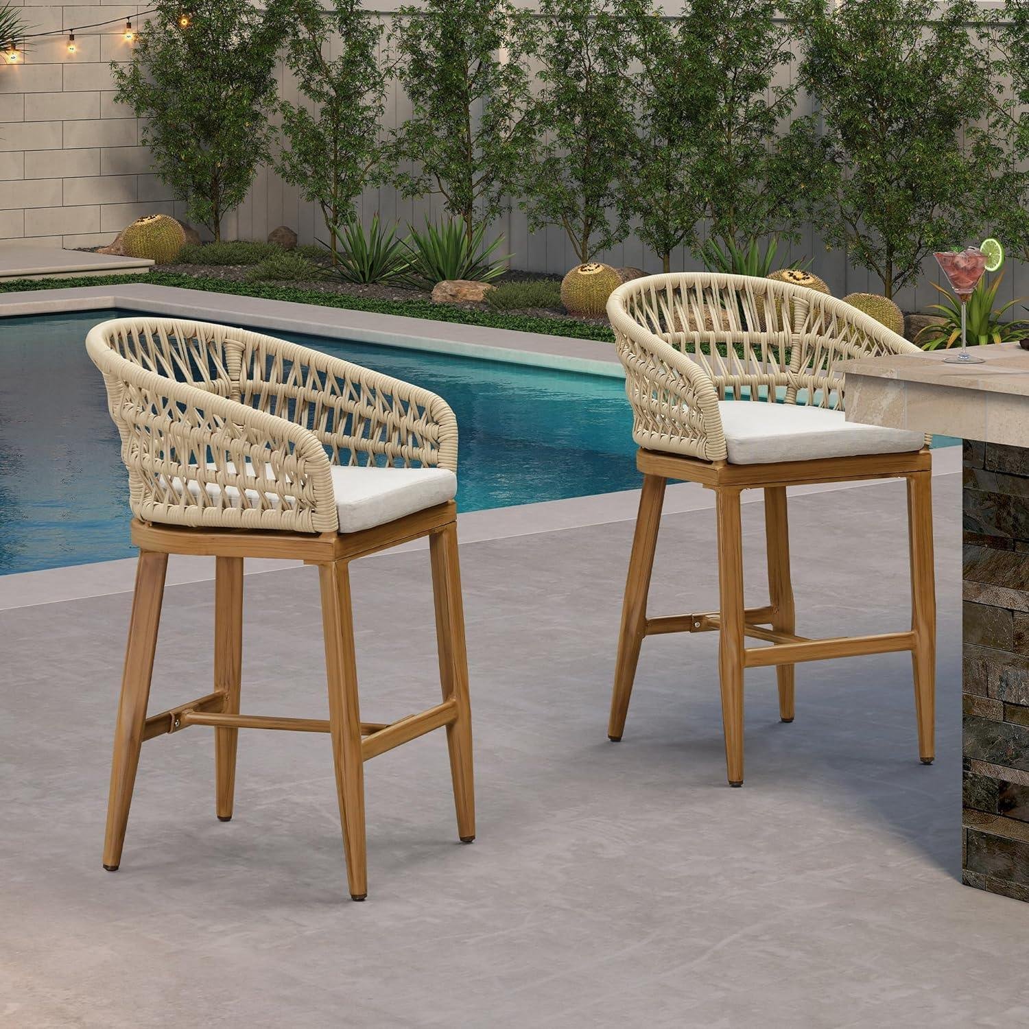 Outdoor Bar Stools Counter Stools Rattan Bar Stools Chair with Backrest for Indoor or Outdoor, Kitchen lsland - Image 4