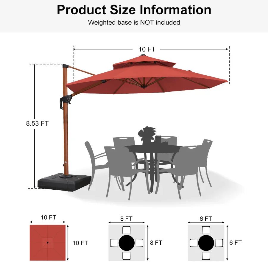 Double Top 10 / 11 / 12 / 13 ft Round Aluminum Patio Umbrella in Wood Color - Image 134