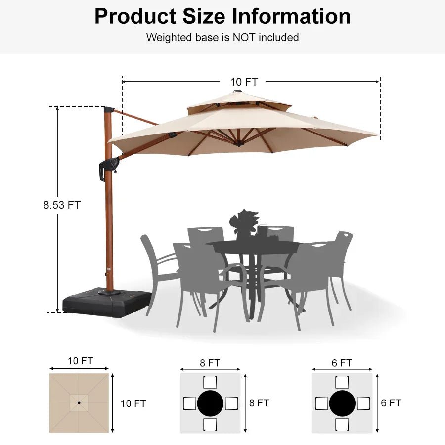 Double Top 10 / 11 / 12 / 13 ft Round Aluminum Patio Umbrella in Wood Color - Image 132