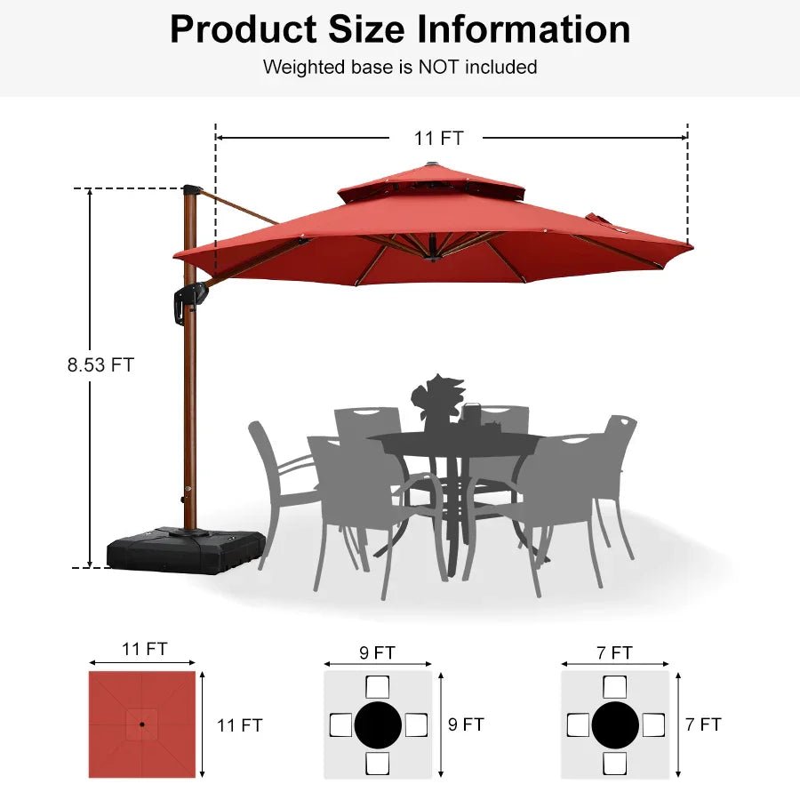 Double Top 10 / 11 / 12 / 13 ft Round Aluminum Patio Umbrella in Wood Color - Image 138