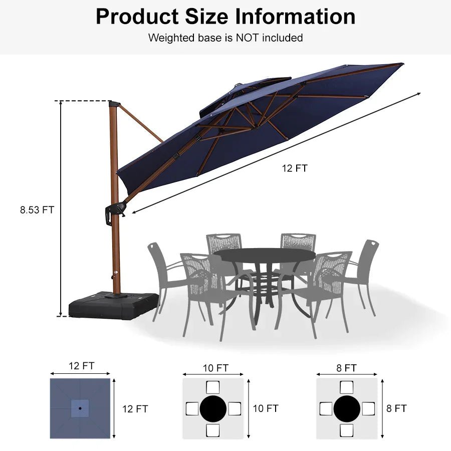 Double Top 10 / 11 / 12 / 13 ft Round Aluminum Patio Umbrella in Wood Color - Image 141