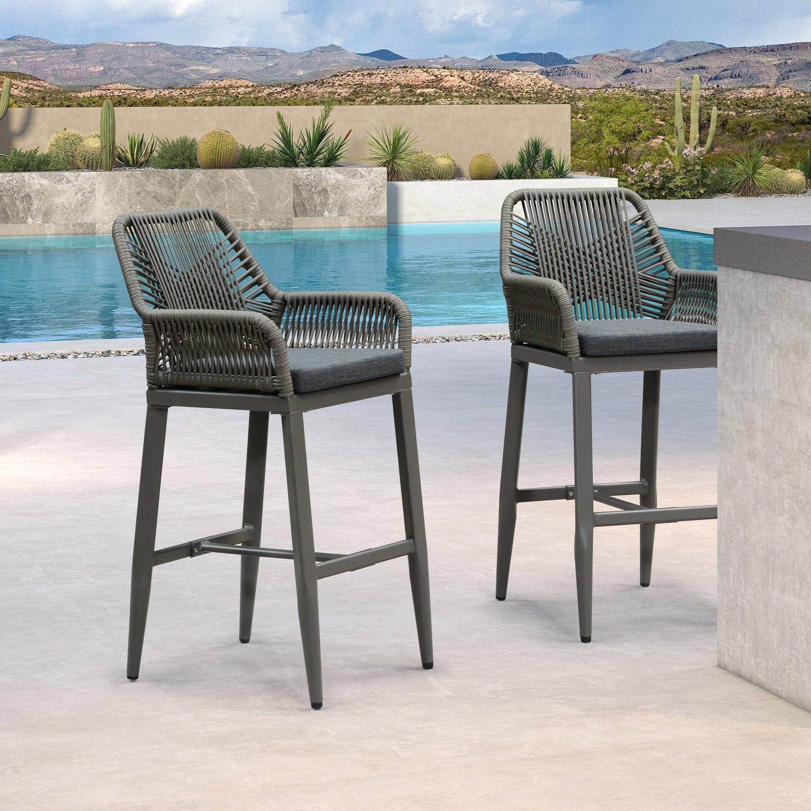 Modern Bar Stools Aluminum Bar Stool with Cushion for Indoor and Outdoor, Kitchen Island - Image 59