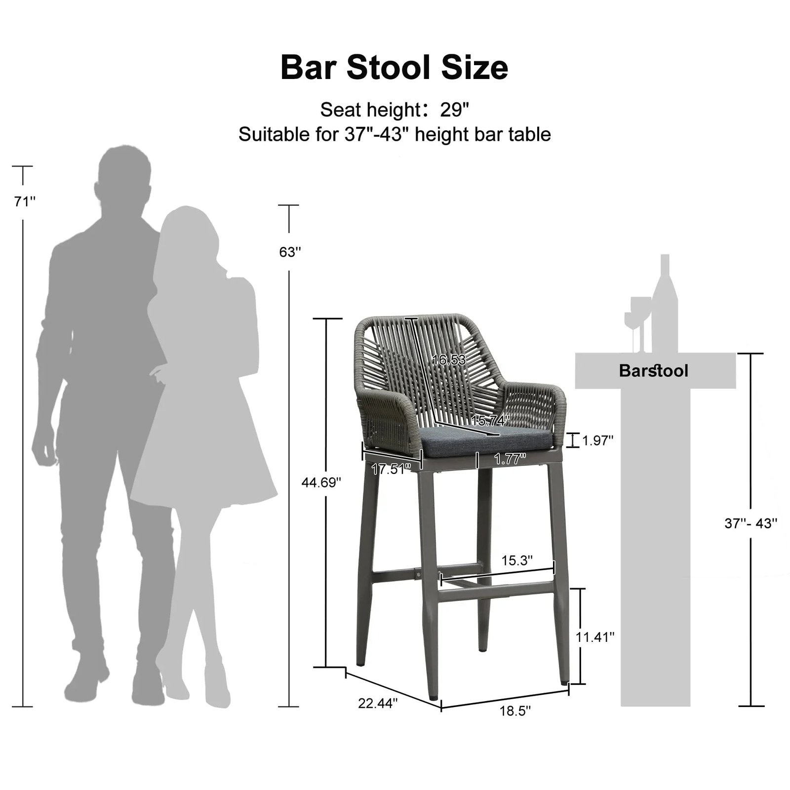 Modern Bar Stools Aluminum Bar Stool with Cushion for Indoor and Outdoor, Kitchen Island - Image 57