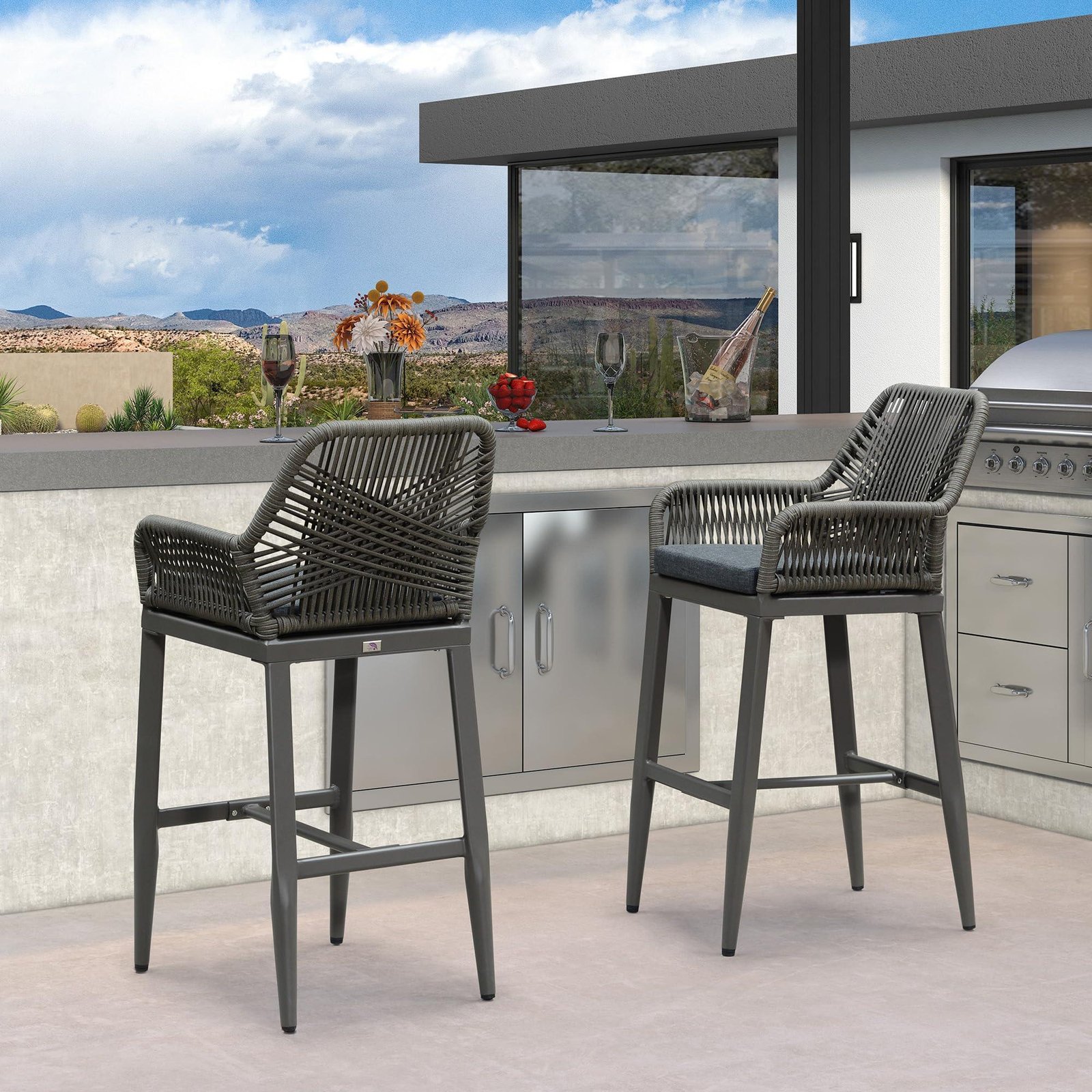 Modern Bar Stools Aluminum Bar Stool with Cushion for Indoor and Outdoor, Kitchen Island - Image 58