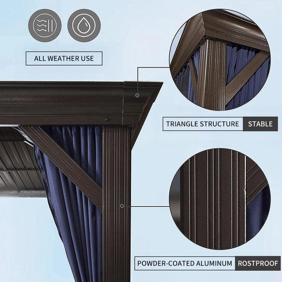 Outdoor Hardtop Gazebo for Patio Bronze Aluminum Frame Pavilion with Navy-Blue Curtain and String Lights-clear - Image 97