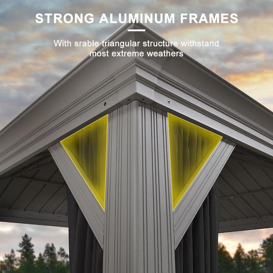 Patio Gazebo for Pool Light Grey Hardtop Galvanized Steel Roof with Upgraded Curtains - Image 58